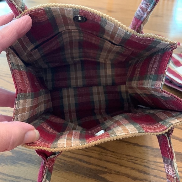 Longaberger plaid and striped gift bag lunch tote vintage corduroy quilted lined - Picture 4 of 12